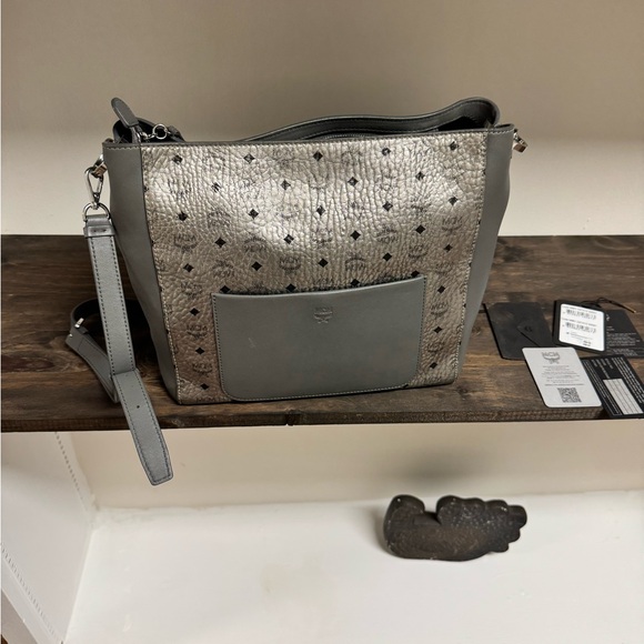 MCM Metallic Silver and Black Shoulder Bag - Picture 10 of 13